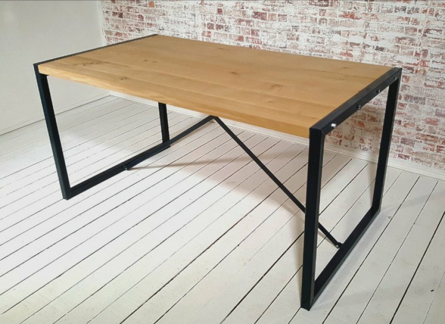 Rustic Oak Industrial Dining Table Square Frame - Powder Coat Finish ...