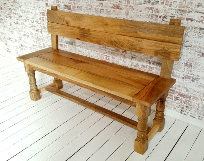 Rustic Farmhouse Fruitwood Kitchen, Rustic Wooden Benches With Backs